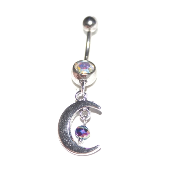 Iridescent rainbow astrology moon belly ring - Picture 5 of 9